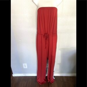 NO BOUNDARIES orange rust side striped strapless wide leg jumpsuit romper - XXL